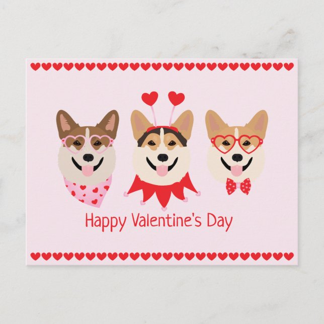Postal Feliz Día de San Valentín Pembroke Welsh Corgi Per (Anverso)