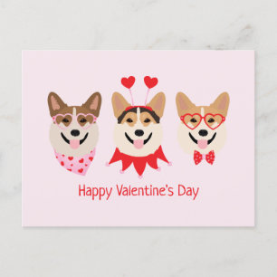 Postal Feliz Día de San Valentín Pembroke Welsh Corgi Per