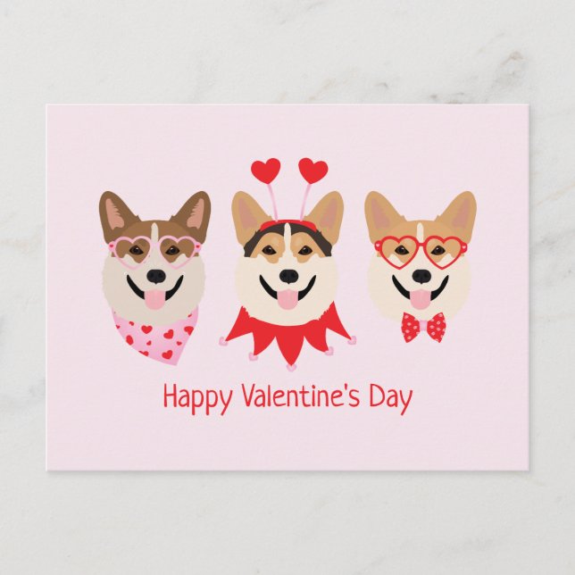 Postal Feliz Día de San Valentín Pembroke Welsh Corgi Per (Anverso)