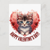 Feliz Día de San Valentín pequeño gatito con coraz