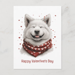Postal Feliz día de San Valentín perro Samoyedo