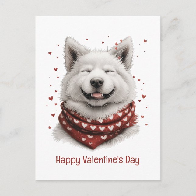 Postal Feliz día de San Valentín perro Samoyedo (Anverso)
