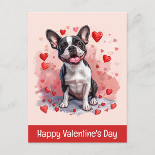 Postal Feliz Día de San Valentín Perro Terrier de Boston