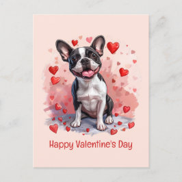 Postal Feliz Día de San Valentín Perro Terrier de Boston