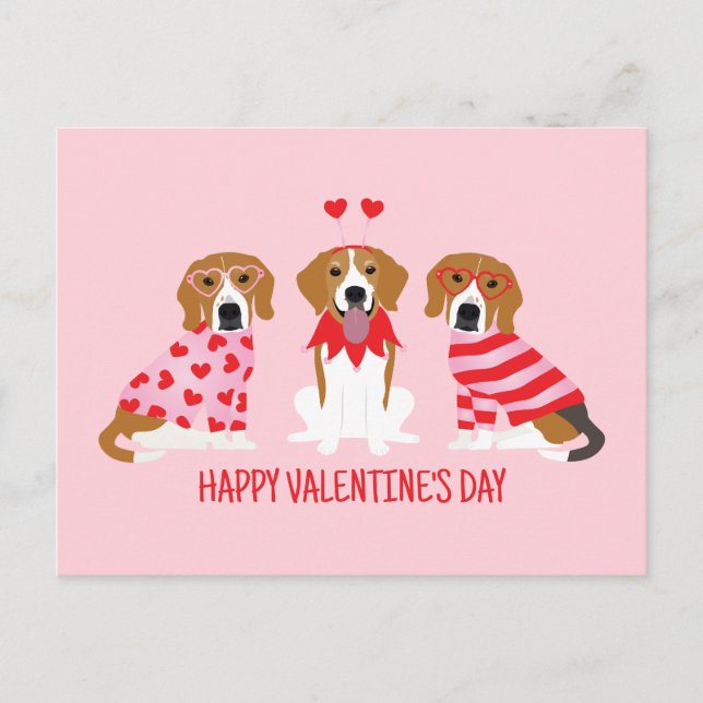 Postal Feliz Día de San Valentín Perros Beagle (Anverso)