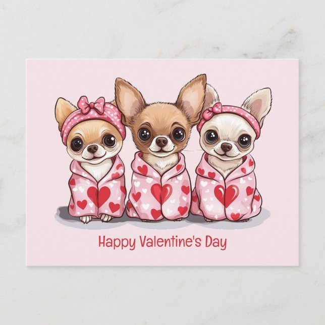 Postal Feliz Día de San Valentín Perros Chihuahua (Anverso)