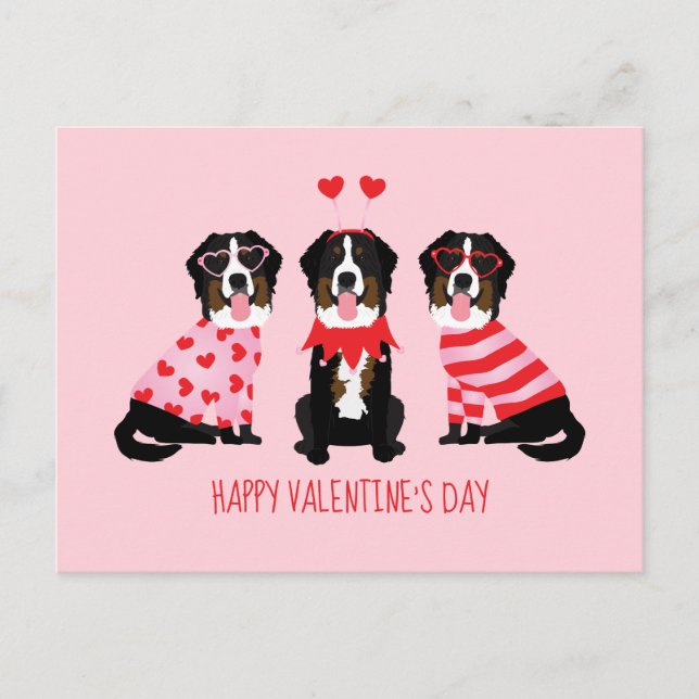 Postal Feliz Día de San Valentín Perros de Montaña Bernes (Anverso)