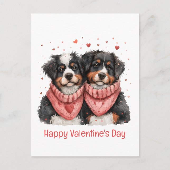 Postal Feliz Día de San Valentín Perros de Montaña Bernes (Anverso)