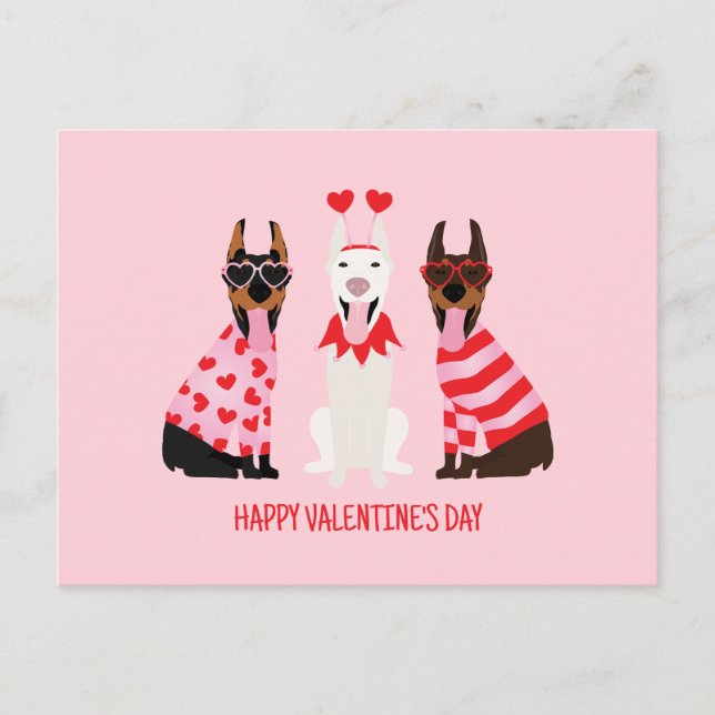 Postal Feliz Día de San Valentín Perros Dobermann (Anverso)