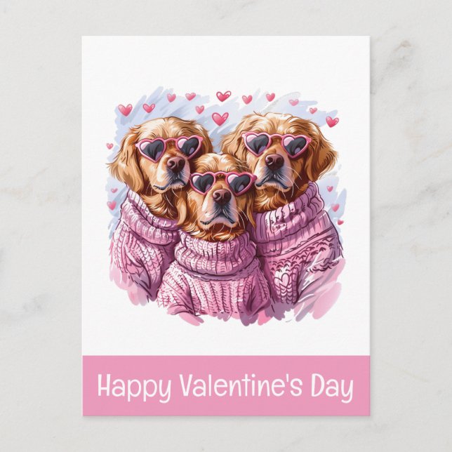 Postal Feliz día de San Valentín perros Golden Retriever (Anverso)