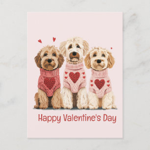 Postal Feliz Día de San Valentín Perros Goldendoodle