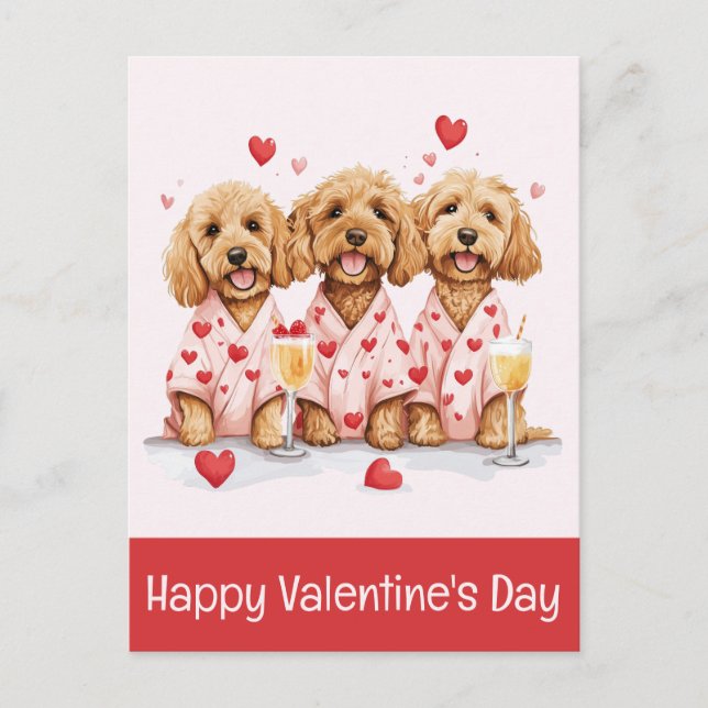 Postal Feliz Día de San Valentín Perros Goldendoodle (Anverso)
