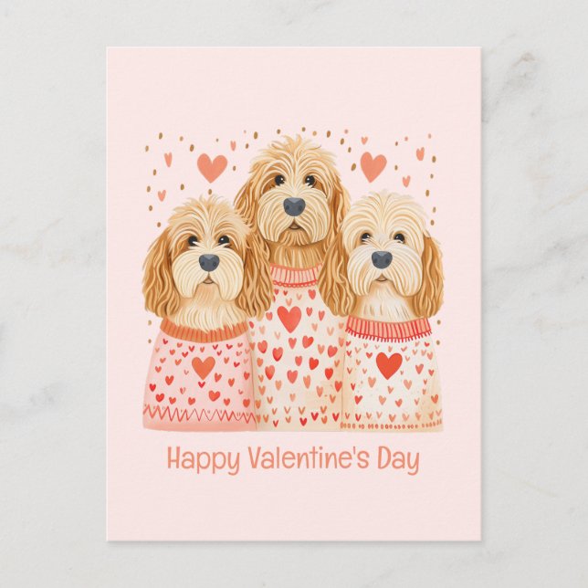 Postal Feliz Día de San Valentín Perros Goldendoodle (Anverso)