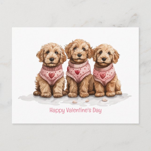 Postal Feliz Día de San Valentín Perros Goldendoodle (Anverso)