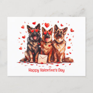 Postal Feliz Día de San Valentín Perros Pastores Alemanes