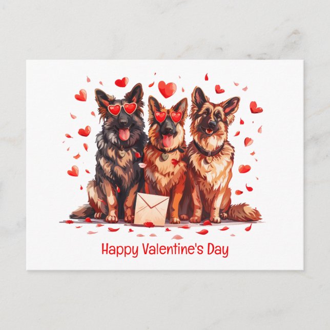 Postal Feliz Día de San Valentín Perros Pastores Alemanes (Anverso)