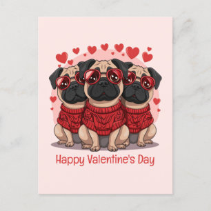 Postal Feliz Día de San Valentín Perros Pug