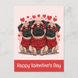 Postal Feliz Día de San Valentín Perros Pug