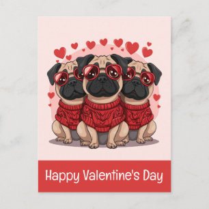 Postal Feliz Día de San Valentín Perros Pug