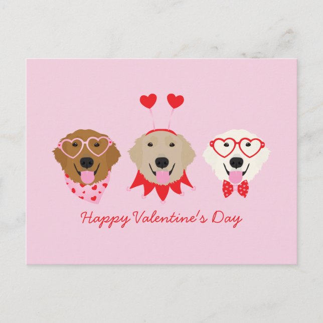 Postal Feliz Día de San Valentín Perros recuperadores de  (Anverso)
