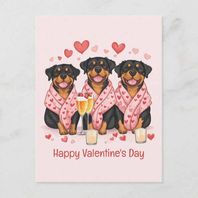 Postal Feliz Día de San Valentín, perros Rottweiler (Anverso)