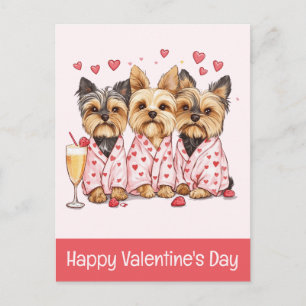 Postal Feliz día de San Valentín perros Yorkie