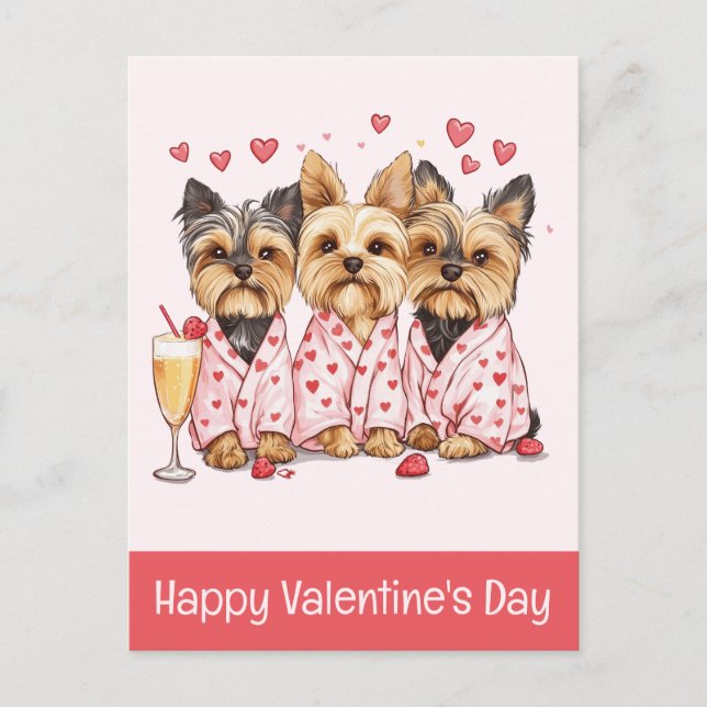 Postal Feliz día de San Valentín perros Yorkie (Anverso)