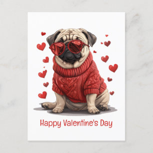 Postal Feliz Día de San Valentín Pug Dog