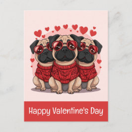 Postal Feliz día de San Valentín Pug Dogs