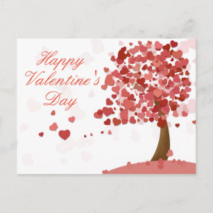 Postal Feliz Día de San Valentín rojo árbol del corazón