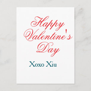 Postal Feliz día de San Valentín rojo azul xoxo amor nomb