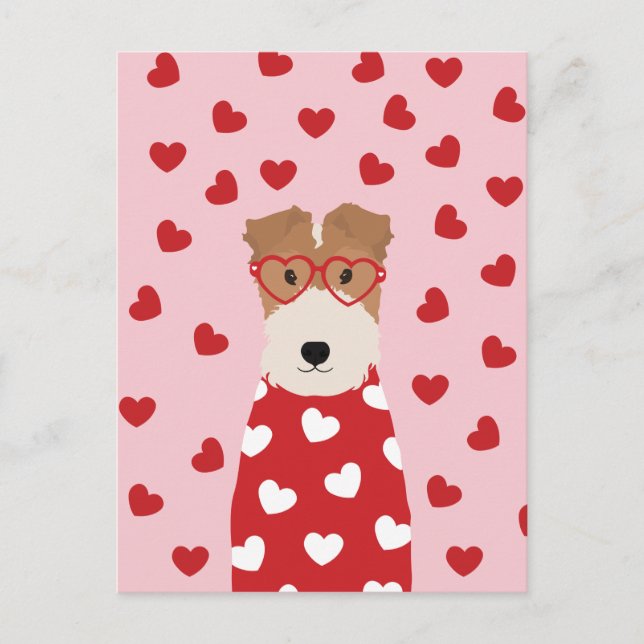 Postal Feliz día de San Valentín Wire Fox Terrier Perro C (Anverso)