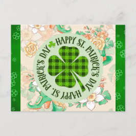 Postal Feliz Día de Santo Patrocinador Floral Green Shamr