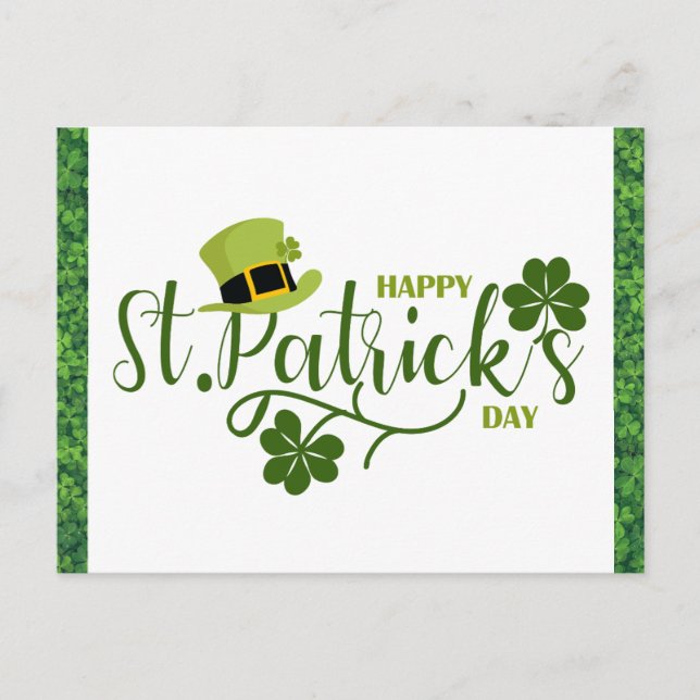 Postal Feliz Día de Santo Patrocinador Green Shamrock (Anverso)