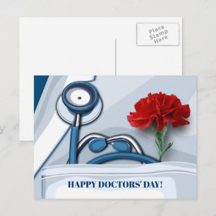 Postal Feliz Día del Médico. Clavel Rojo