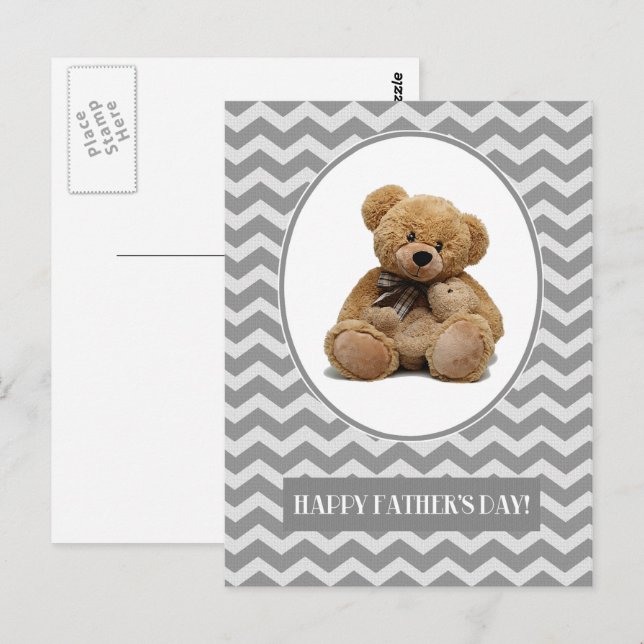 Postal Feliz Día del Padre. Cute Teddy Bears (Anverso / Reverso)