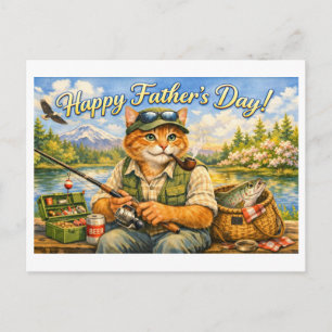 Postal Feliz Día del Padre de tu gato ginger pescador pap
