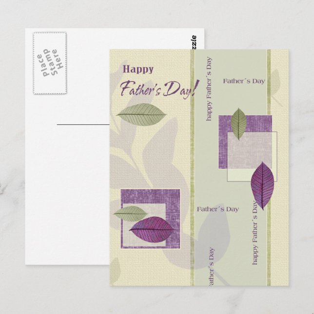 Postal Feliz Día del Padre. Diseño elegante de hojas (Anverso / Reverso)