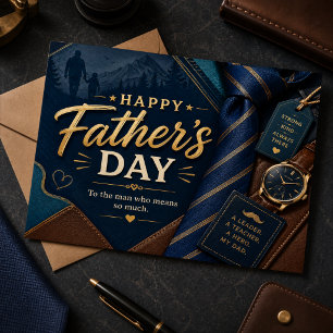 Postal Feliz Día del Padre Reloj de Corbata de Oro Navy R