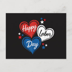 Postal Feliz Día del Trabajo Corazones Patrióticos Rojo B