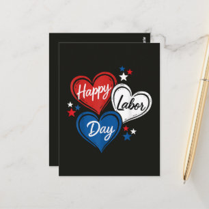 Postal Feliz Día del Trabajo Corazones Patrióticos Rojo B