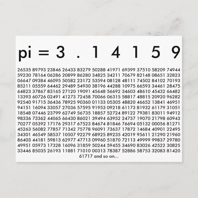 Postal Feliz Día Pi Dígitos matemáticos 3.14 Amor matemát (Anverso)