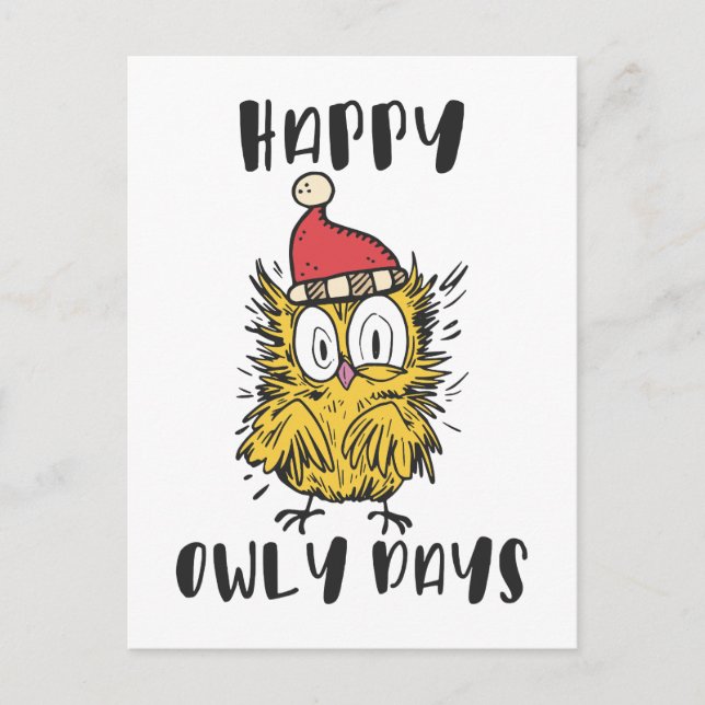 Postal Feliz Días de Búho Gracioso Santa Owl (Anverso)