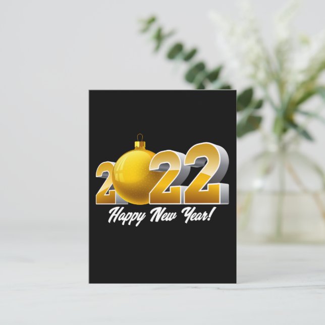 Postal Feliz diseño de Año Nuevo 2022 con bolas de oro (Anverso de pie)