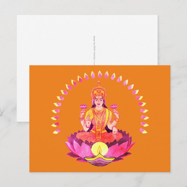 Postal Feliz Diwali - Deepalavi Lakshmi Diosa 1 (Anverso / Reverso)