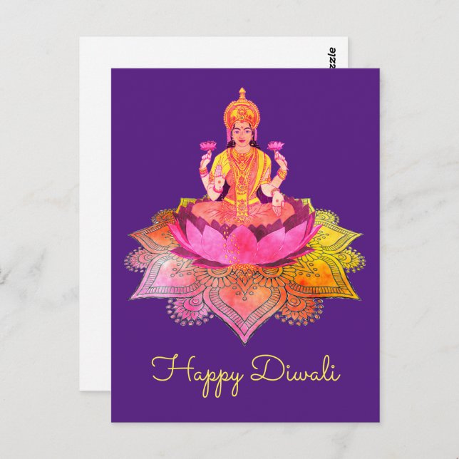 Postal Feliz Diwali - Diosa Deepalavi Lakshmi 4 (Anverso / Reverso)