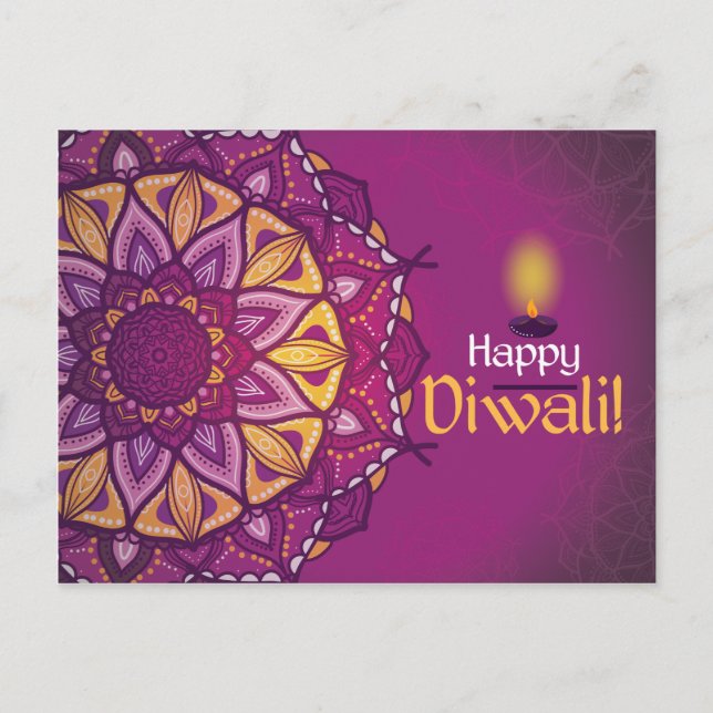 Postal Feliz diwali púrpura ornamental rangoli (Anverso)