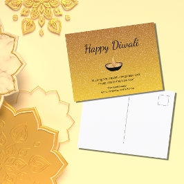 Postal Feliz Diwali Purpurina Gold Diya Flame