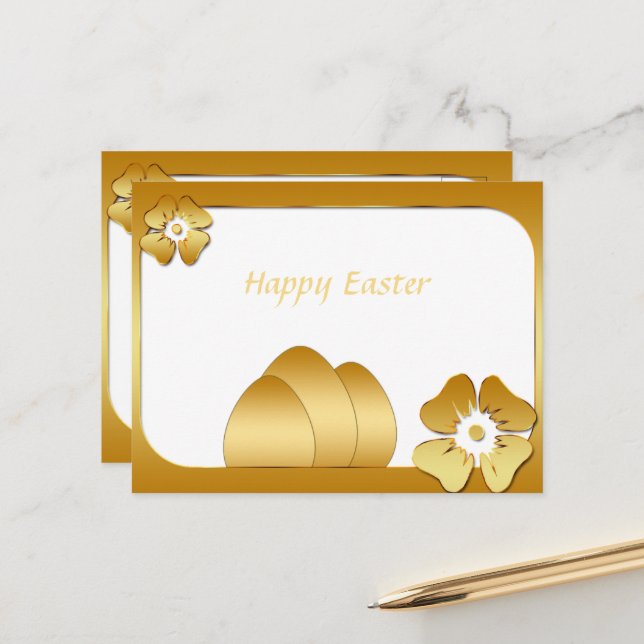 Postal Feliz Easter Cute Gold Card (Anverso/Reverso In Situ)