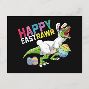 Postal Feliz Eastrawr T Rex Dinosaur Easter Bunny Egg